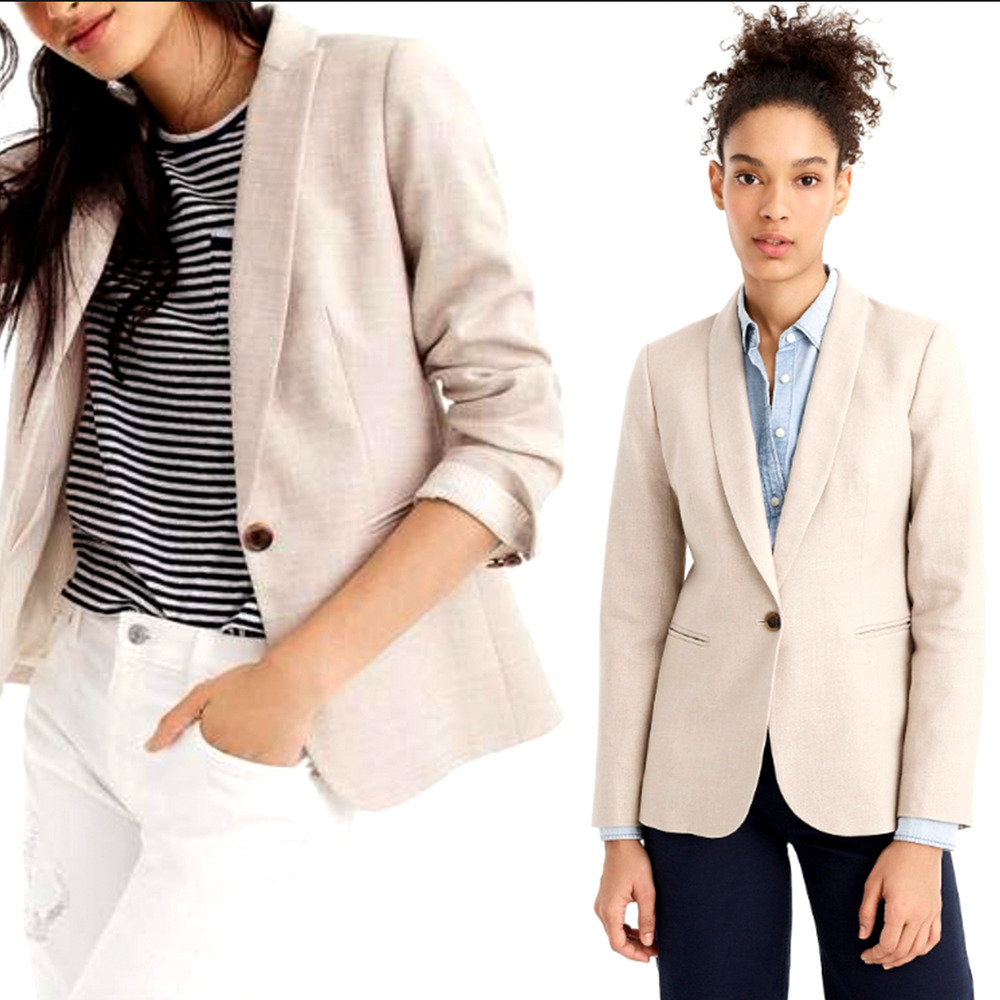 J Crew Womans 14 Stretch LINEN Parke Blazer Flax Jacket Beige Natural Plus Size